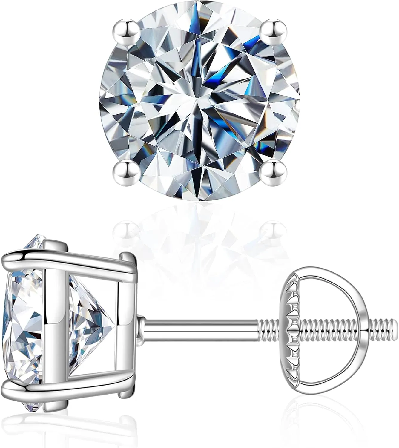 0.2-4ct Moissanite Screw Back Earrings, Round D Color VVS1 Clarity Conflict Free Lab Created Moissanite Stud Earrings 14K White Yellow Rose Gold Vermeil for Women & Men Gift