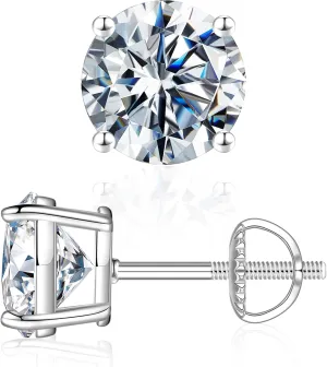 0.2-4ct Moissanite Screw Back Earrings, Round D Color VVS1 Clarity Conflict Free Lab Created Moissanite Stud Earrings 14K White Yellow Rose Gold Vermeil for Women & Men Gift