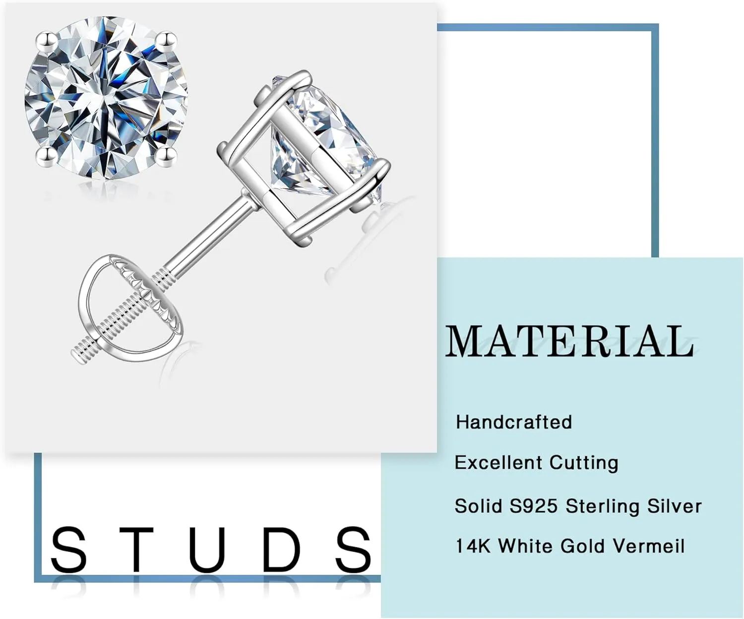 0.2-4ct Moissanite Screw Back Earrings, Round D Color VVS1 Clarity Conflict Free Lab Created Moissanite Stud Earrings 14K White Yellow Rose Gold Vermeil for Women & Men Gift