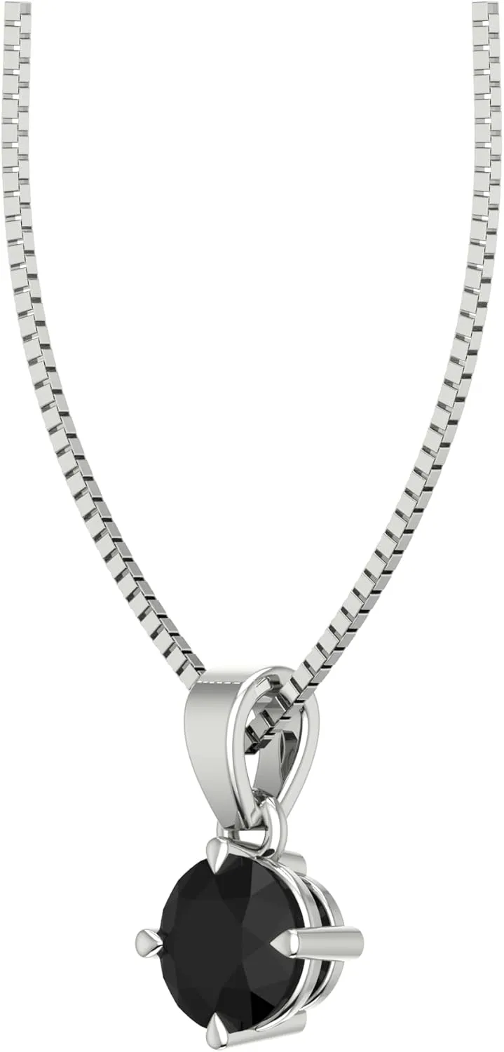 0.25-2.00 Carat Round Black Diamond Pendant Necklace with 18'' Box Chain in 925 Sterling Silver | Hypoallergenic and Fiercely Fabulous