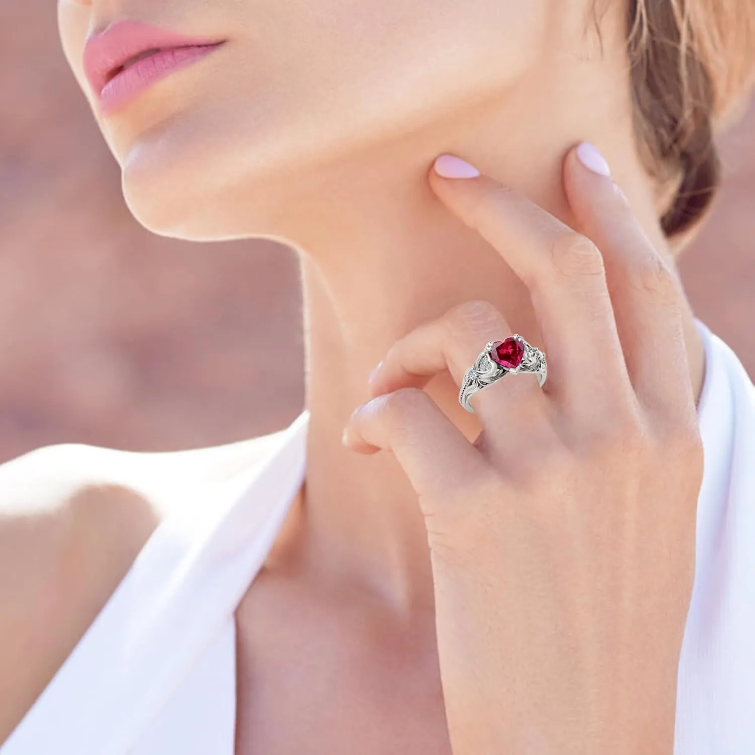 10k 14k 18k Gold 0.08cttw Natural Diamond Heart Shape Gemstone Rings for Women Heart Engagement Rings Heart Shaped Promise Anniversary Rings for Her (2ct, 8 * 8mm)