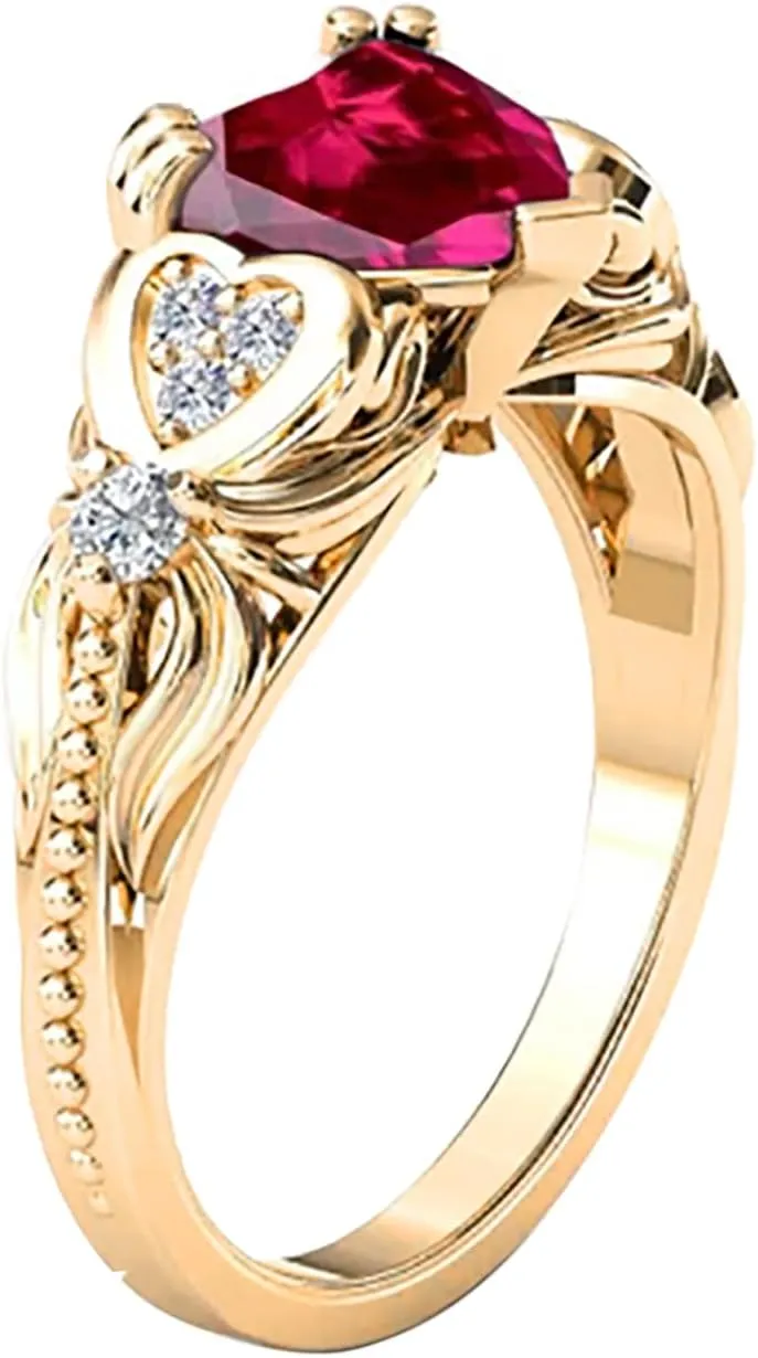 10k 14k 18k Gold 0.08cttw Natural Diamond Heart Shape Gemstone Rings for Women Heart Engagement Rings Heart Shaped Promise Anniversary Rings for Her (2ct, 8 * 8mm)