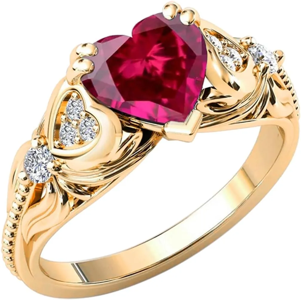 10k 14k 18k Gold 0.08cttw Natural Diamond Heart Shape Gemstone Rings for Women Heart Engagement Rings Heart Shaped Promise Anniversary Rings for Her (2ct, 8 * 8mm)