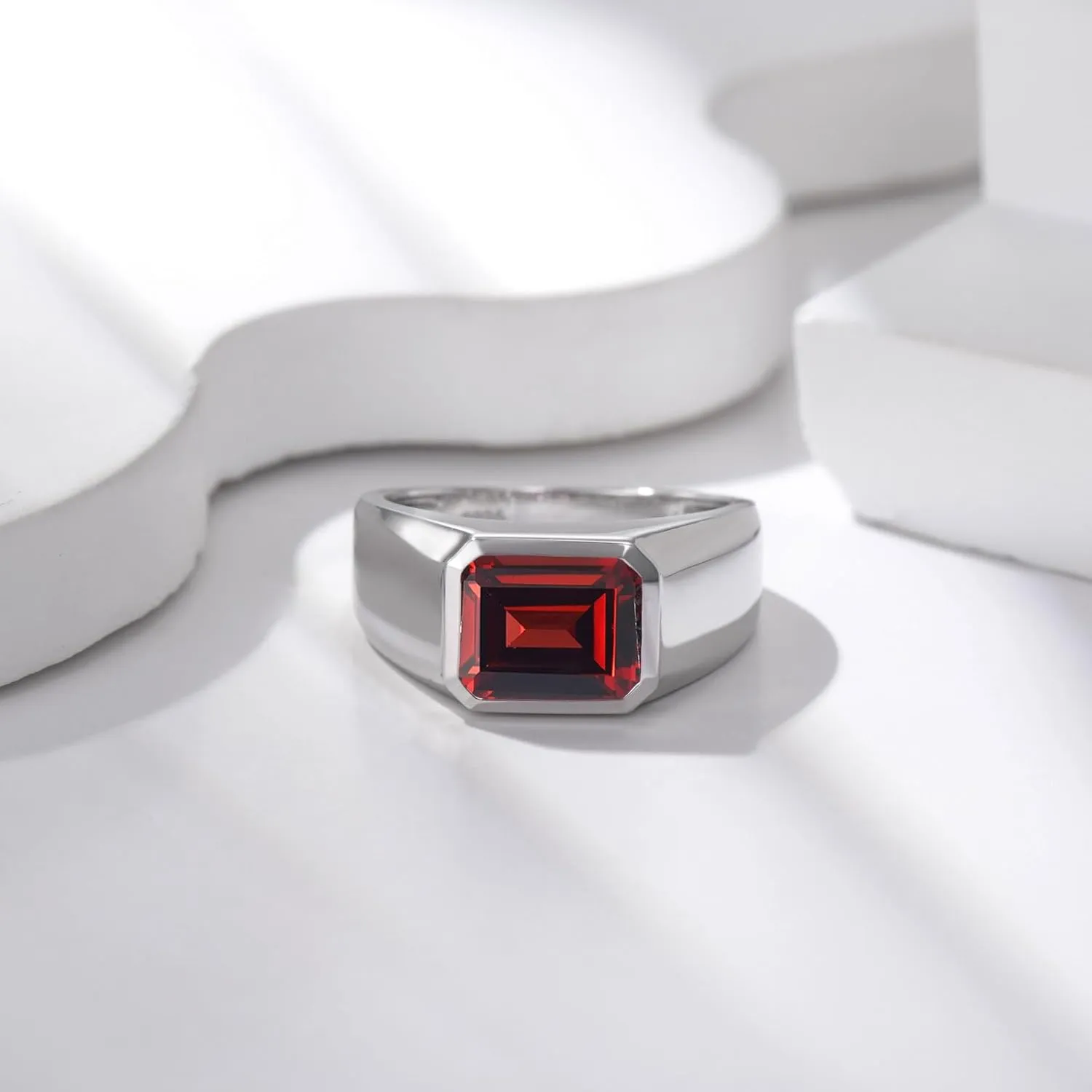 10K 14K 18K Gold Mens 4 Carat Emerald Cut Gemstone Engagement Wedding Ring Custom Emerald Cut Birthstone Anniversary Pinky Rings for Men/Women