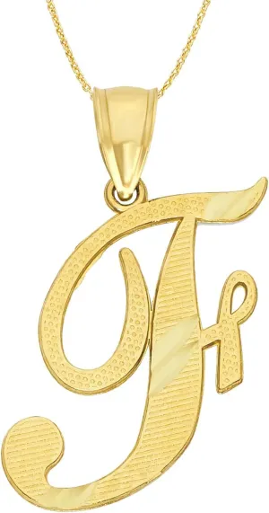 10k Solid Gold Cursive Initial Necklace, Personalized Letter Pendant Custom Jewelry for Her with Dainty Rolo Chain