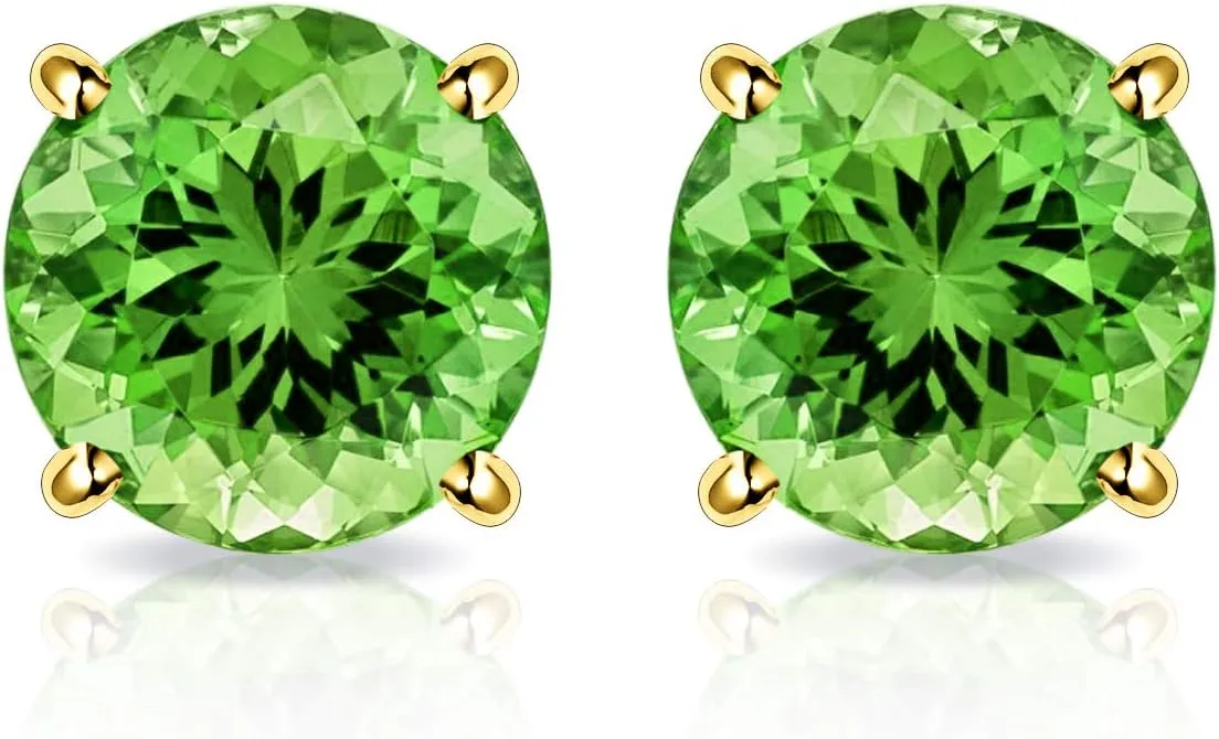 10k Yellow Gold 6MM Created Peridot Earring, Green Round Cut Birthstone Stud Earrings, Hypoallergenic Fashion Jewelry