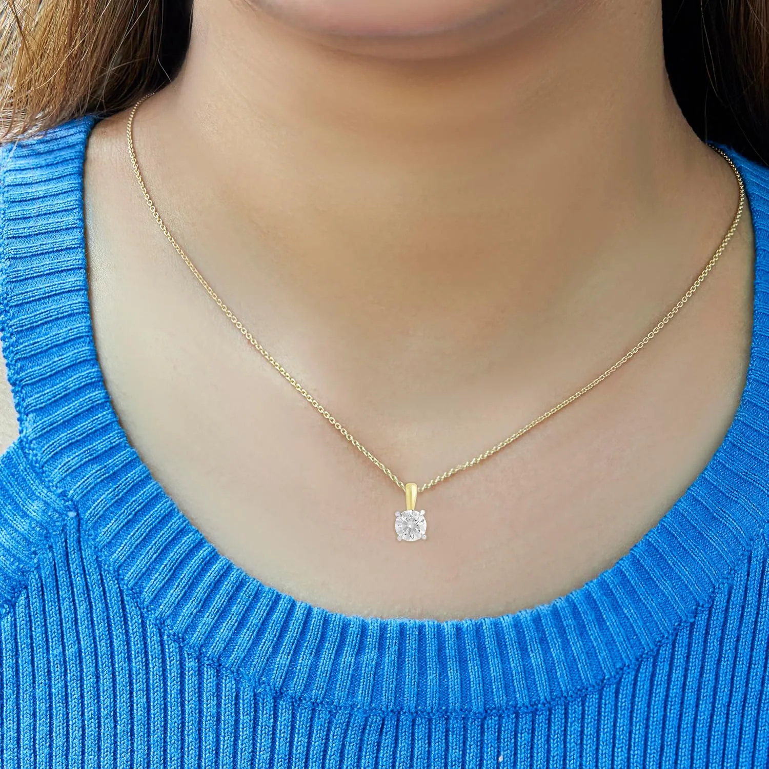 1/2 Ct - 1.00 Ct Round Cut 14K White or Yellow Gold IGI Certified Lab Grown Diamond Solitaire Pendant Necklace for Women's |18 Inch 14kt Gold Cable Chain (Clarity: VS, Color; FG)