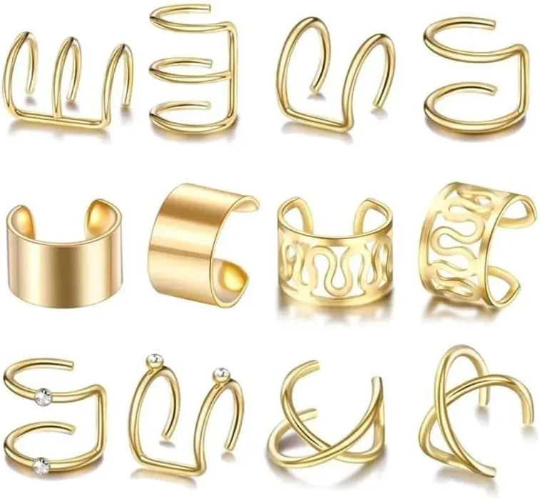 12 PCS Ear Cuff Fake Lip Helix Cartilage Clip On Wrap Earrings Non Piercing Earring Jewelry Gift For Women Adults