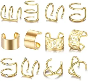 12 PCS Ear Cuff Fake Lip Helix Cartilage Clip On Wrap Earrings Non Piercing Earring Jewelry Gift For Women Adults