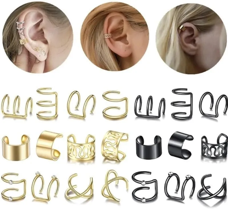 12 PCS Ear Cuff Fake Lip Helix Cartilage Clip On Wrap Earrings Non Piercing Earring Jewelry Gift For Women Adults