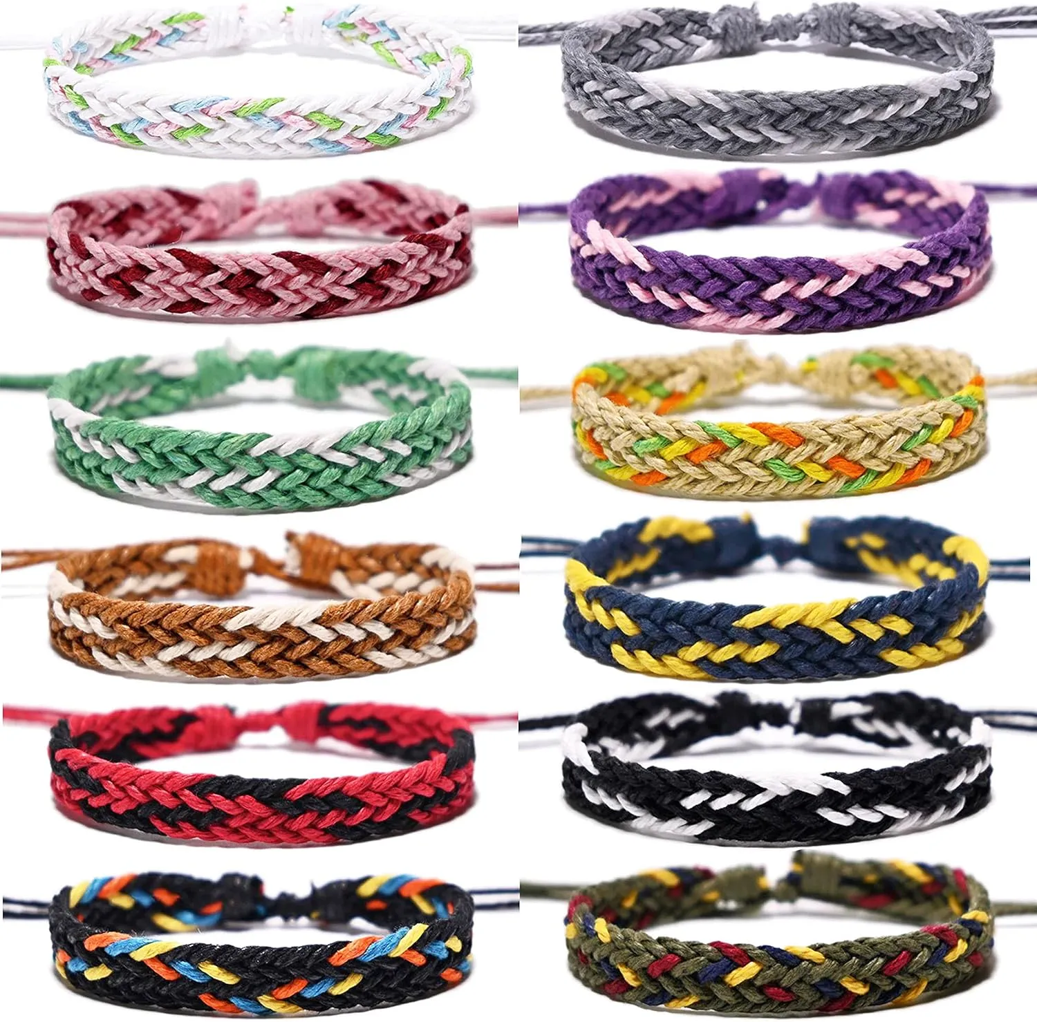 12 PCS Friendship Bracelet Hand-Woven Cotton and Linen Bracelet Adjustable Size 6-11 Inches Unisex(Courage)