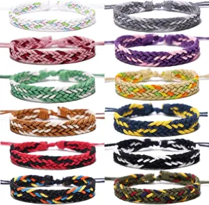 12 PCS Friendship Bracelet Hand-Woven Cotton and Linen Bracelet Adjustable Size 6-11 Inches Unisex(Courage)