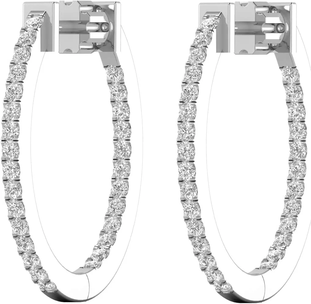 1/2 to 1 Carat Diamond Inside Out Oval Hoop Earrings for Women in 14k White Gold (F-G, SI2-I1, cttw) Screw Back by Privosa Fine Jewelry