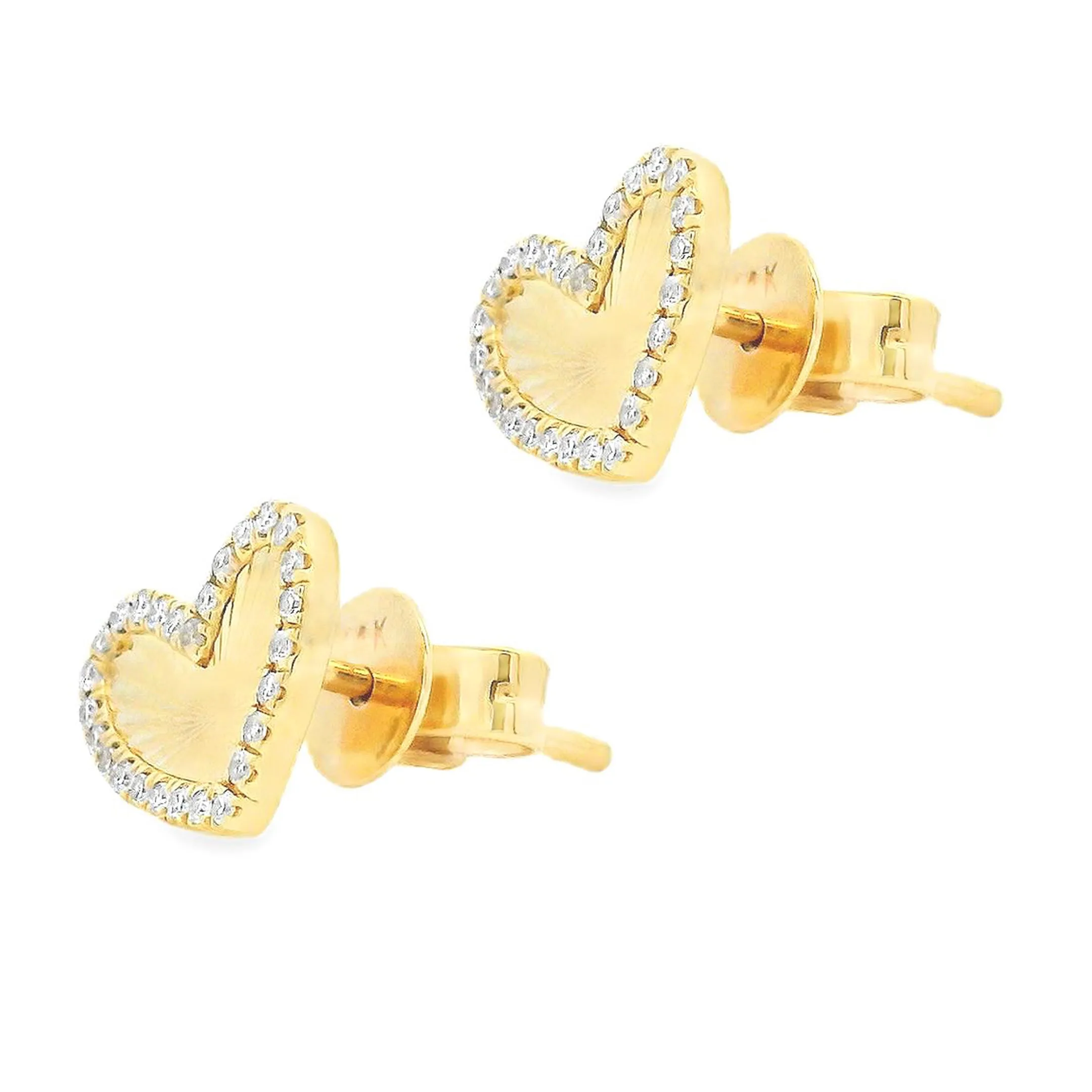 .12ct 14k Yellow Gold Diamond Heart Earrings
