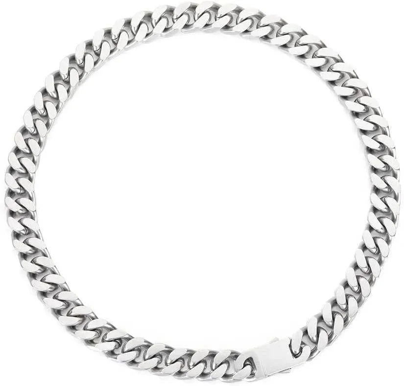 12mm Miami Cuban Link Chain for Men Women 316L Stainless Steel Man Hiphop Silver Color Choker Necklace 16/18/20/22/24/26 Inches
