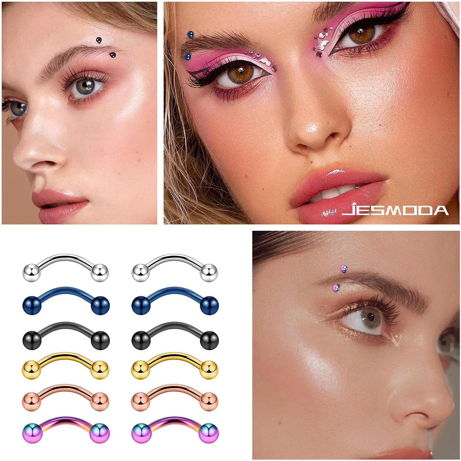 12PCS 16G Stainless Steel Eyebrow Rings Kit Industrial Barbells Set Ear Navel Belly Lip Body Eyebrow Piercing Jewelry with Balls Spikes for Women Men 8mm 10mm