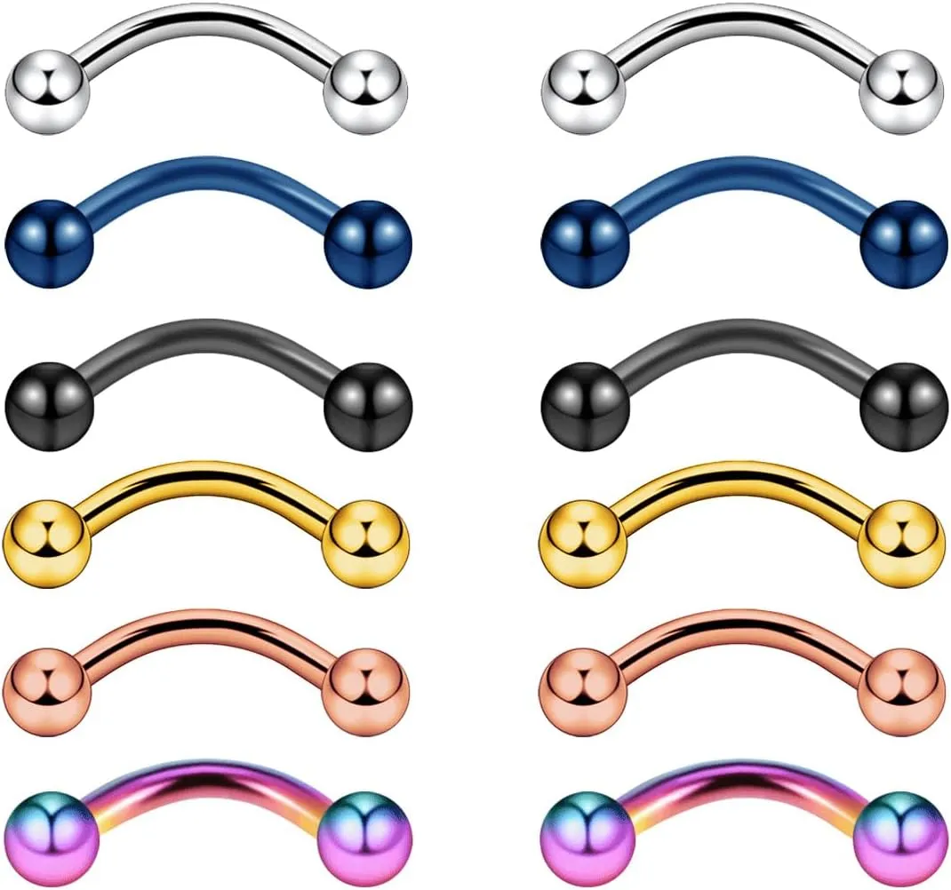 12PCS 16G Stainless Steel Eyebrow Rings Kit Industrial Barbells Set Ear Navel Belly Lip Body Eyebrow Piercing Jewelry with Balls Spikes for Women Men 8mm 10mm