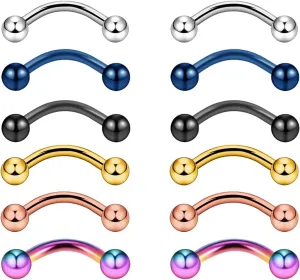 12PCS 16G Stainless Steel Eyebrow Rings Kit Industrial Barbells Set Ear Navel Belly Lip Body Eyebrow Piercing Jewelry with Balls Spikes for Women Men 8mm 10mm