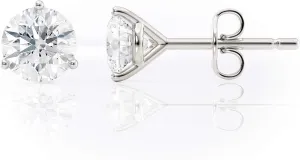 1/4-2 Carat Natural Round Brilliant Solitaire Diamond Stud Earrings for Women - 14K Gold (White or Yellow) 3 Prong Martini with Push Backs (G-H Color, I1-I2 Clarity)