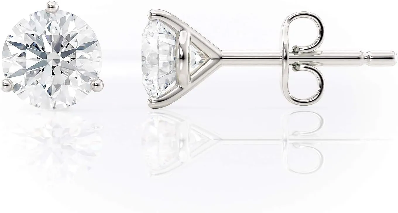 1/4-2 Carat Natural Round Brilliant Solitaire Diamond Stud Earrings for Women - 14K Gold (White or Yellow) 3 Prong Martini with Push Backs (G-H Color, I1-I2 Clarity)