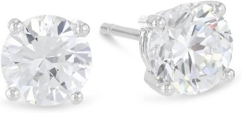 1/4 Carat Ideal Cut Diamond Stud Earrings 14K White Gold Round Brilliant Shape 4 Prong Push Back (G-H Color, VS2-SI1 Clarity)