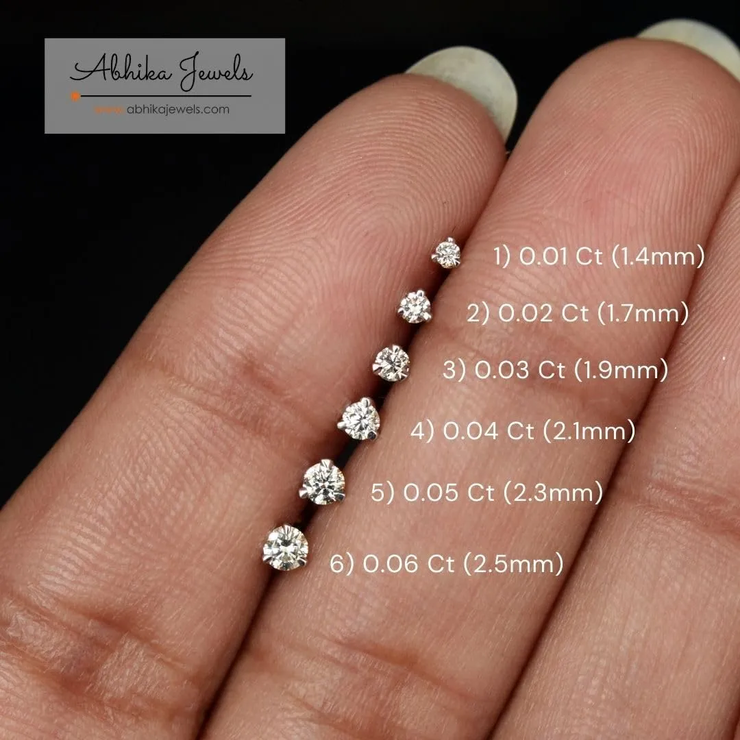 1.40mm - 2.5mm/0.01Ct - 0.06 Ct Diamond 14K Yellow/White/Rose Gold Nose Pin | Certified G Color VS2-Si1 Clarity Three Prong 16G L Wire Piercing Jewellery, Nose Septum Stud for Women