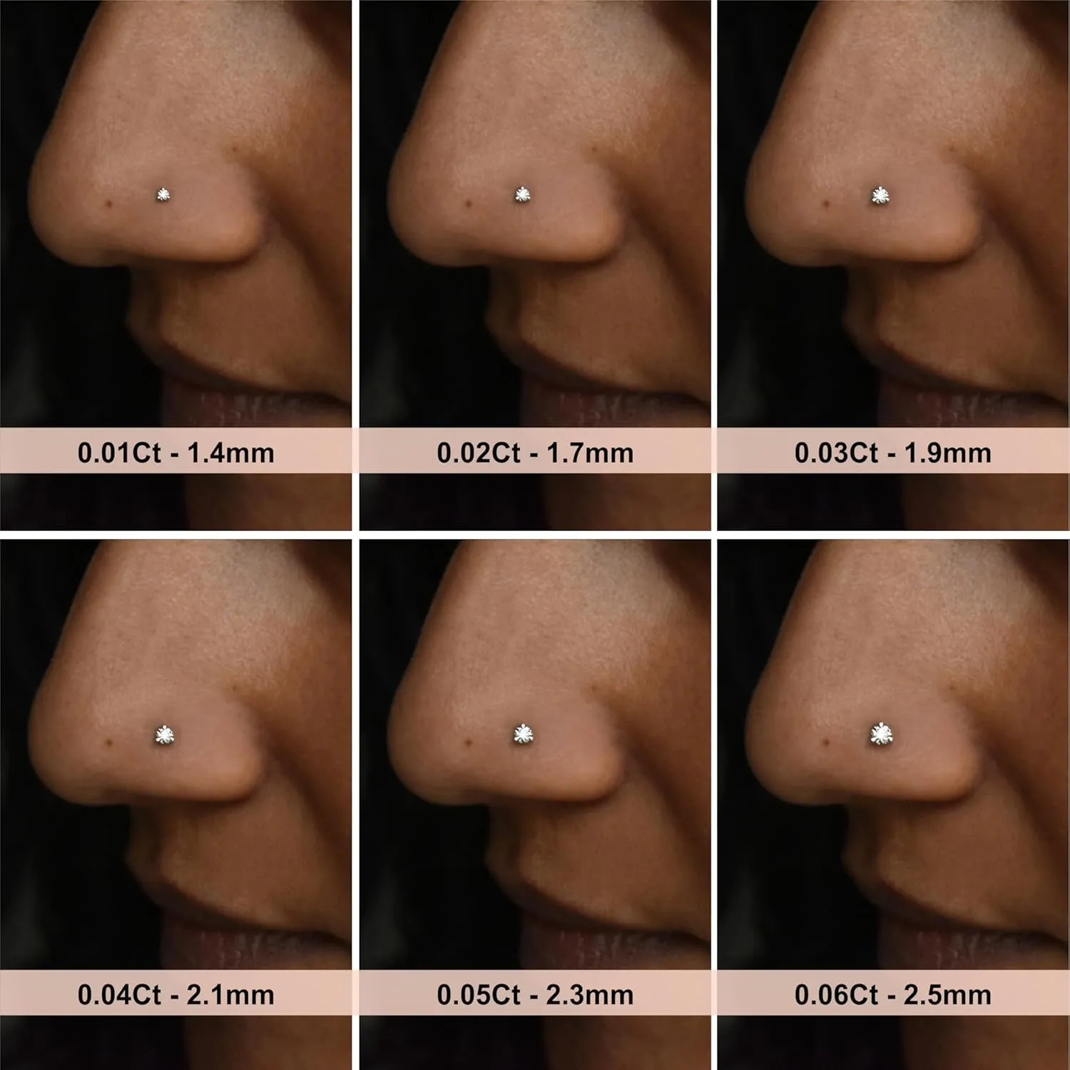1.40mm - 2.5mm/0.01Ct - 0.06 Ct Diamond 14K Yellow/White/Rose Gold Nose Pin | Certified G Color VS2-Si1 Clarity Three Prong 16G L Wire Piercing Jewellery, Nose Septum Stud for Women