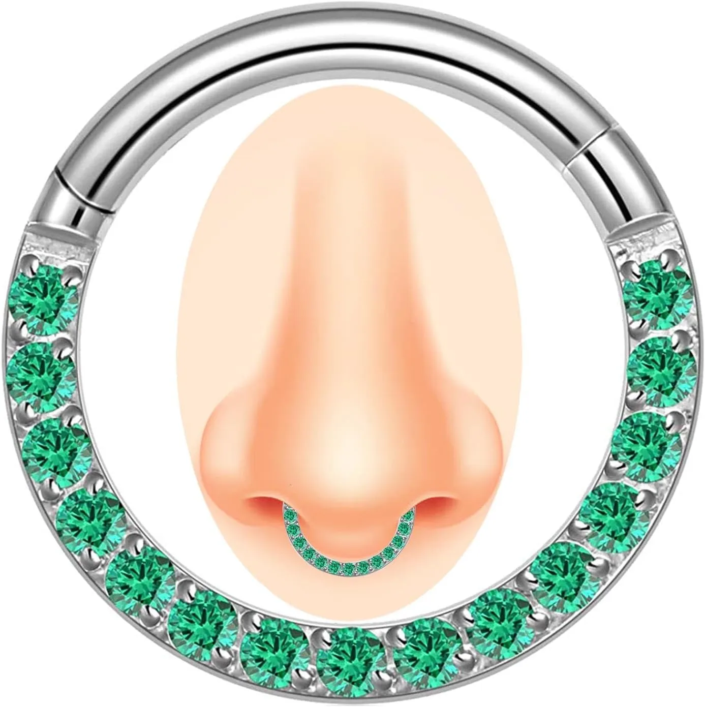 14/16/18 Gauge 6-10MM Surgical Steel Septum Clicker Rings Hinged Daith Piercing Jewelry Cubic Zirconia Small Hoops, Clear Black Pink Red Green Colorful Blue Purple