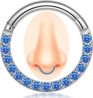 14/16/18 Gauge 6-10MM Surgical Steel Septum Clicker Rings Hinged Daith Piercing Jewelry Cubic Zirconia Small Hoops, Clear Black Pink Red Green Colorful Blue Purple