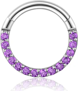 14/16/18 Gauge 6-10MM Surgical Steel Septum Clicker Rings Hinged Daith Piercing Jewelry Cubic Zirconia Small Hoops, Clear Black Pink Red Green Colorful Blue Purple