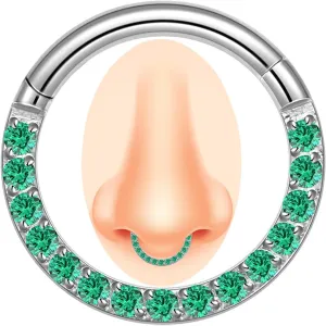 14/16/18 Gauge 6-10MM Surgical Steel Septum Clicker Rings Hinged Daith Piercing Jewelry Cubic Zirconia Small Hoops, Clear Black Pink Red Green Colorful Blue Purple