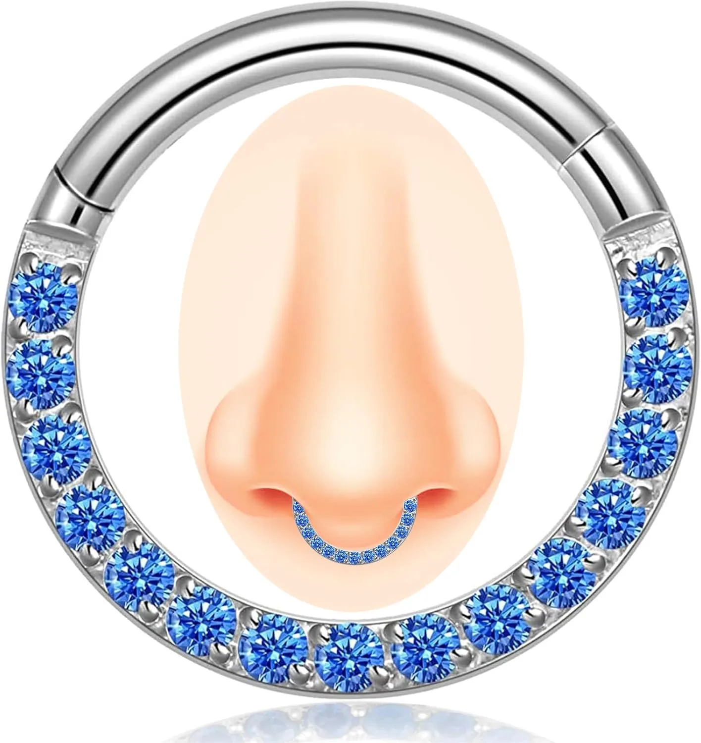 14/16/18 Gauge 6-10MM Surgical Steel Septum Clicker Rings Hinged Daith Piercing Jewelry Cubic Zirconia Small Hoops, Clear Black Pink Red Green Colorful Blue Purple