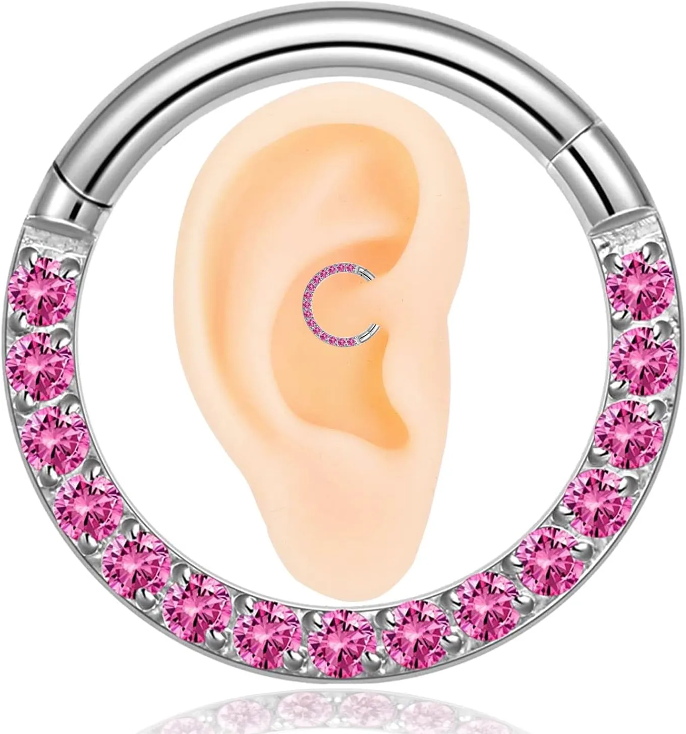 14/16/18 Gauge 6-10MM Surgical Steel Septum Clicker Rings Hinged Daith Piercing Jewelry Cubic Zirconia Small Hoops, Clear Black Pink Red Green Colorful Blue Purple