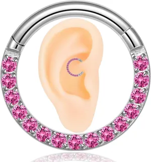 14/16/18 Gauge 6-10MM Surgical Steel Septum Clicker Rings Hinged Daith Piercing Jewelry Cubic Zirconia Small Hoops, Clear Black Pink Red Green Colorful Blue Purple