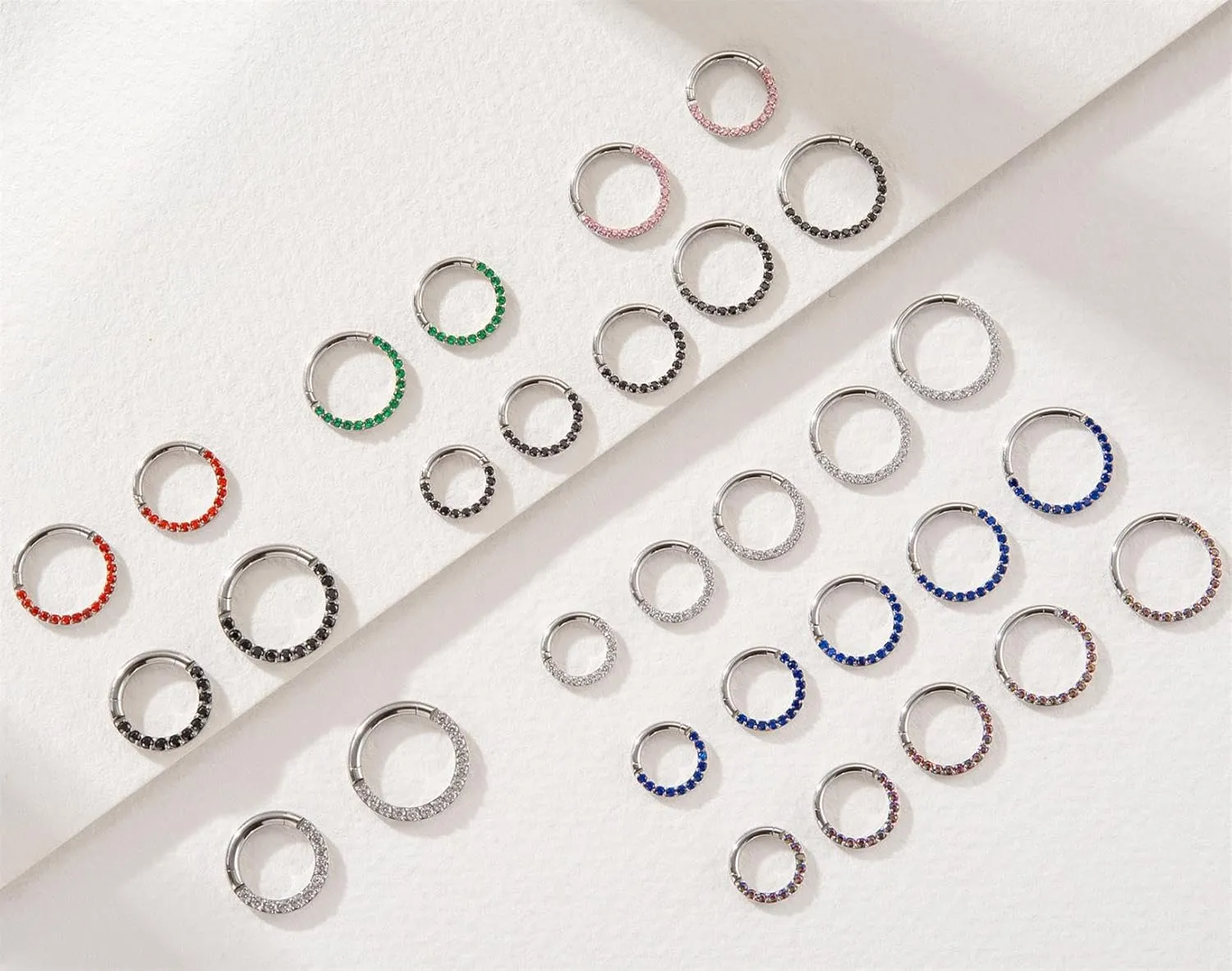14/16/18 Gauge 6-10MM Surgical Steel Septum Clicker Rings Hinged Daith Piercing Jewelry Cubic Zirconia Small Hoops, Clear Black Pink Red Green Colorful Blue Purple