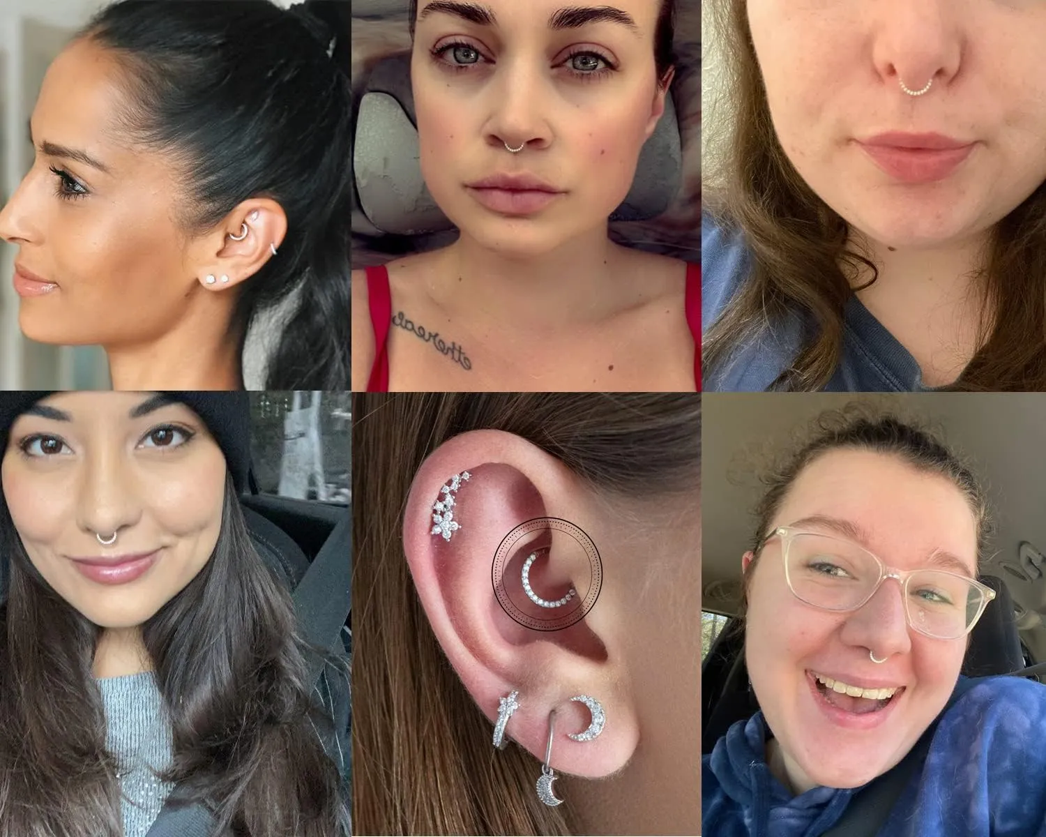 14/16/18 Gauge 6-10MM Surgical Steel Septum Clicker Rings Hinged Daith Piercing Jewelry Cubic Zirconia Small Hoops, Clear Black Pink Red Green Colorful Blue Purple
