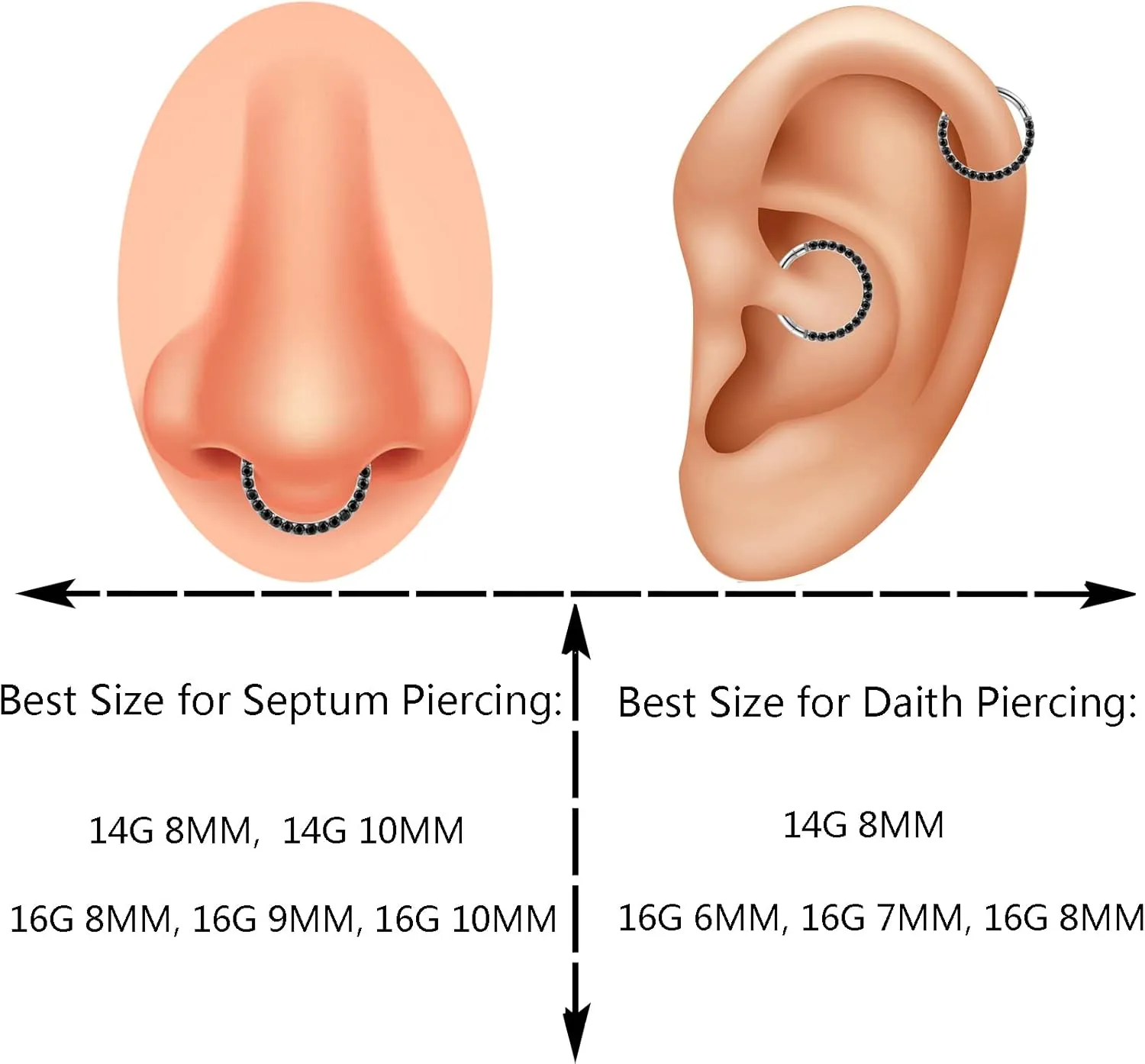 14/16/18 Gauge 6-10MM Surgical Steel Septum Clicker Rings Hinged Daith Piercing Jewelry Cubic Zirconia Small Hoops, Clear Black Pink Red Green Colorful Blue Purple