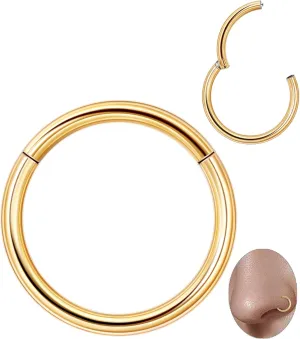 14G 16G 18G 20G 316L Stainless Steel Hinged Nose Rings Hoop for Women Men Septum Clicker Hinged Segment Ring Cartilage Helix Tragus Earring Lip Rook Conch Hoop 6-14MM