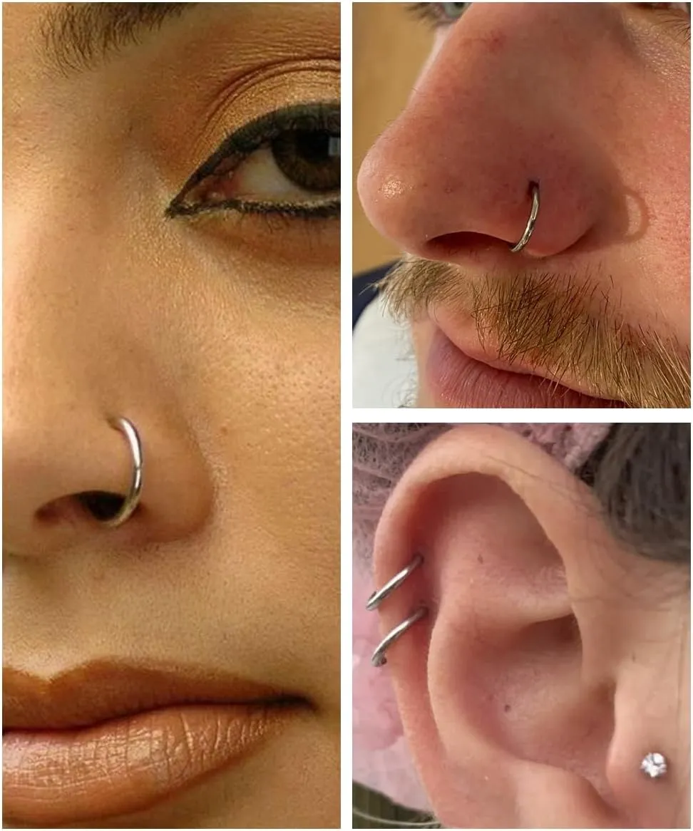 14G 16G 18G 20G 316L Stainless Steel Hinged Nose Rings Hoop for Women Men Septum Clicker Hinged Segment Ring Cartilage Helix Tragus Earring Lip Rook Conch Hoop 6-14MM