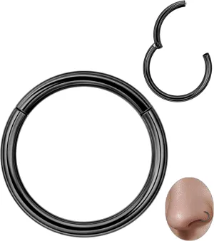 14G 16G 18G 20G 316L Stainless Steel Hinged Nose Rings Hoop for Women Men Septum Clicker Hinged Segment Ring Cartilage Helix Tragus Earring Lip Rook Conch Hoop 6-14MM