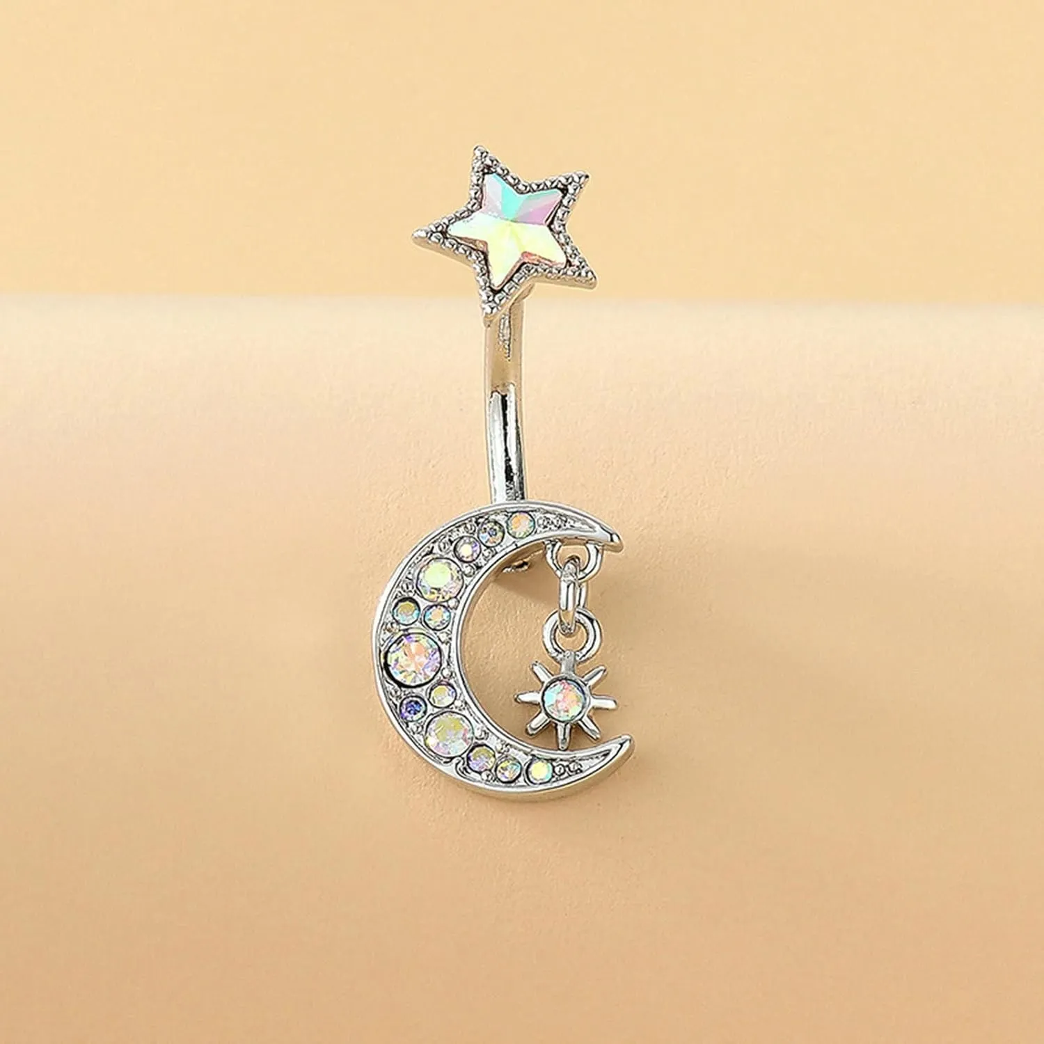 14G Belly Ring for Women, Belly Rings Sexy Belly Button Ring Surgical Steel Moon Sun and Star Colorful Cubic Zirconia Belly Button Jewelry
