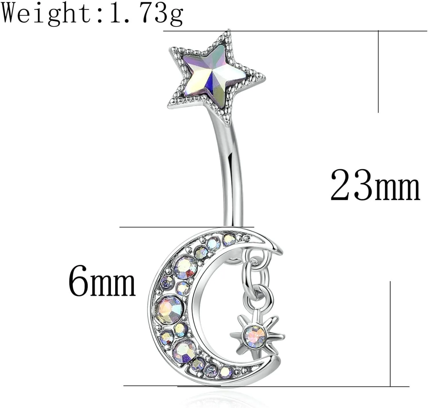 14G Belly Ring for Women, Belly Rings Sexy Belly Button Ring Surgical Steel Moon Sun and Star Colorful Cubic Zirconia Belly Button Jewelry