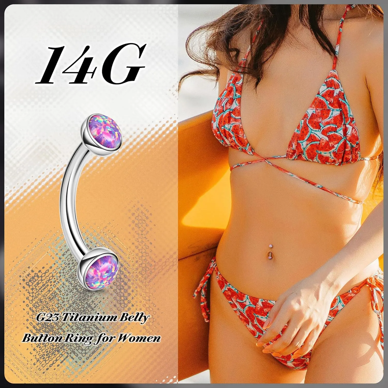14G G23 Titanium Opal Belly Button Rings for Women Small Belly Ring Internally Thread Petite Navel Ring