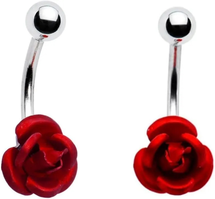 14G RED PINK METALLIC ROSE STEEL BELLY BUTTON NAVEL RING BODY JEWELRY PIERCING (RED)
