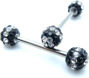 14G Stainless Steel Nipple Rings Glitter Colorful CZ Ball Straight Barbell Bars Tongue Ring 16mm(5/8Inch) Body Piercing Jewelry