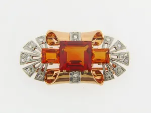 14K GOLD CITRINE AND DIAMOND BROOCH