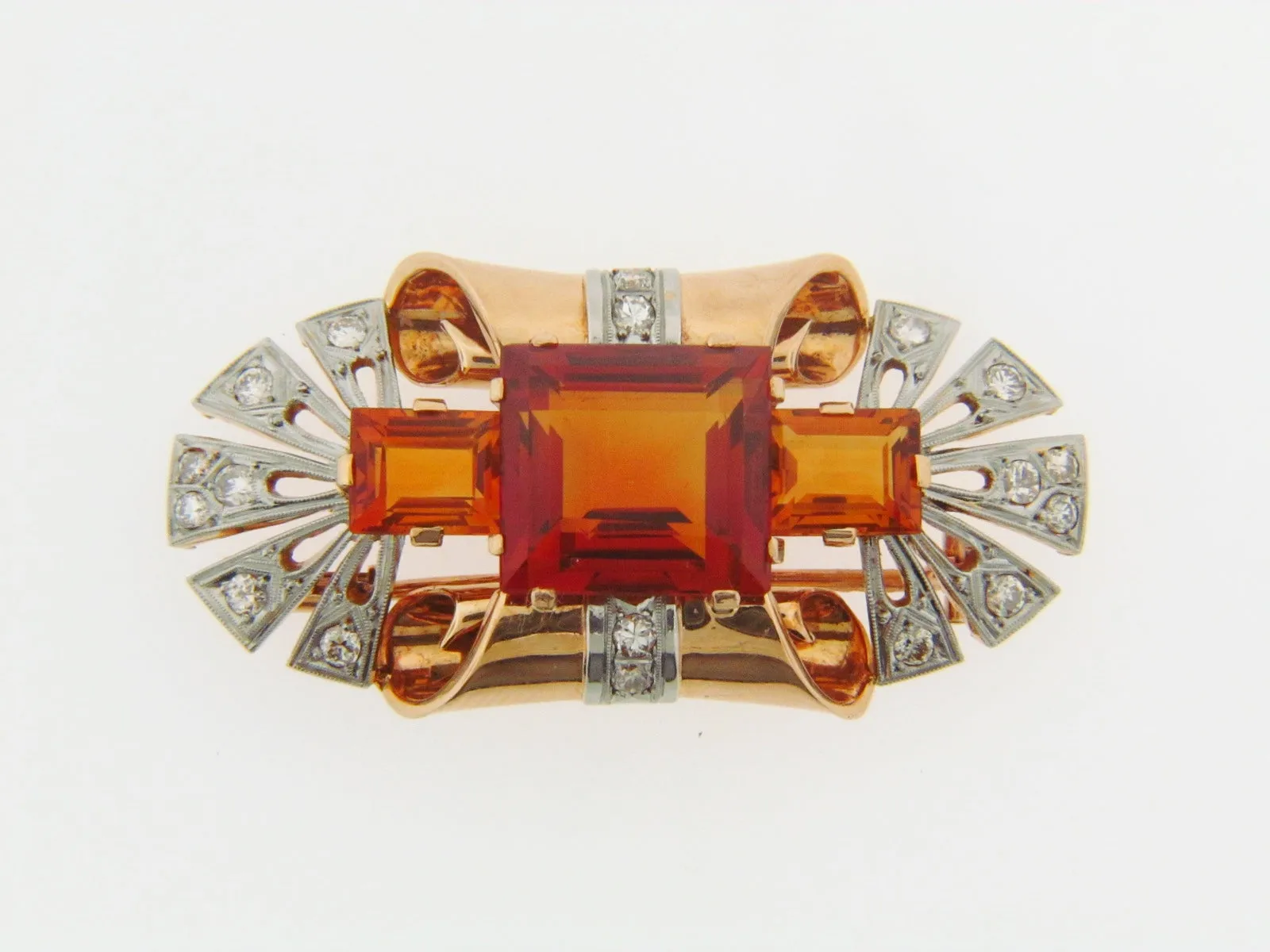 14K GOLD CITRINE AND DIAMOND BROOCH