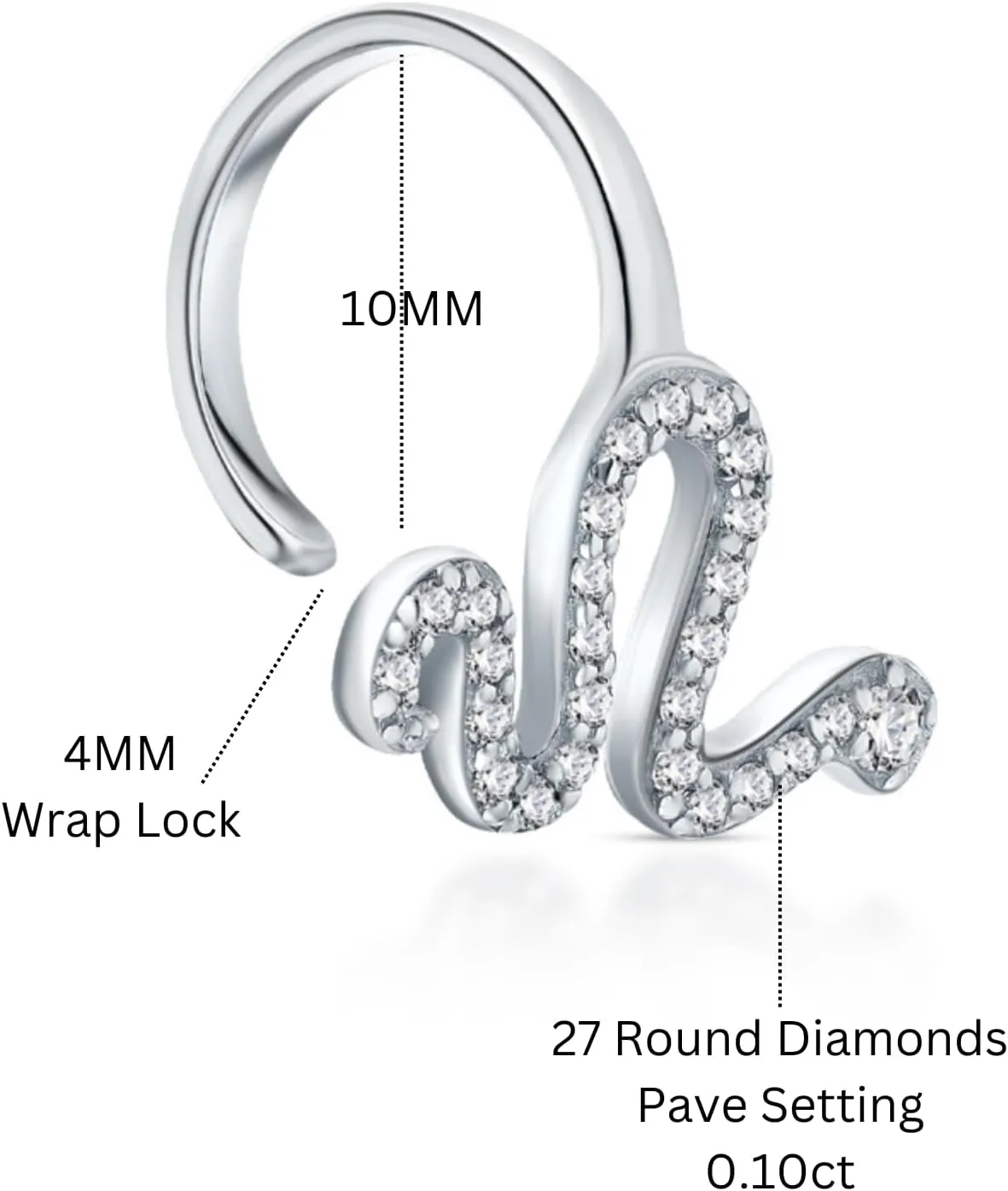 14k Gold Diamond(0.10ct) Snake Ear Cuff, Single Line Wrap Cuff, Pav Diamond Snake Earring, Body Piercing Jewelry, Gift for Her.
