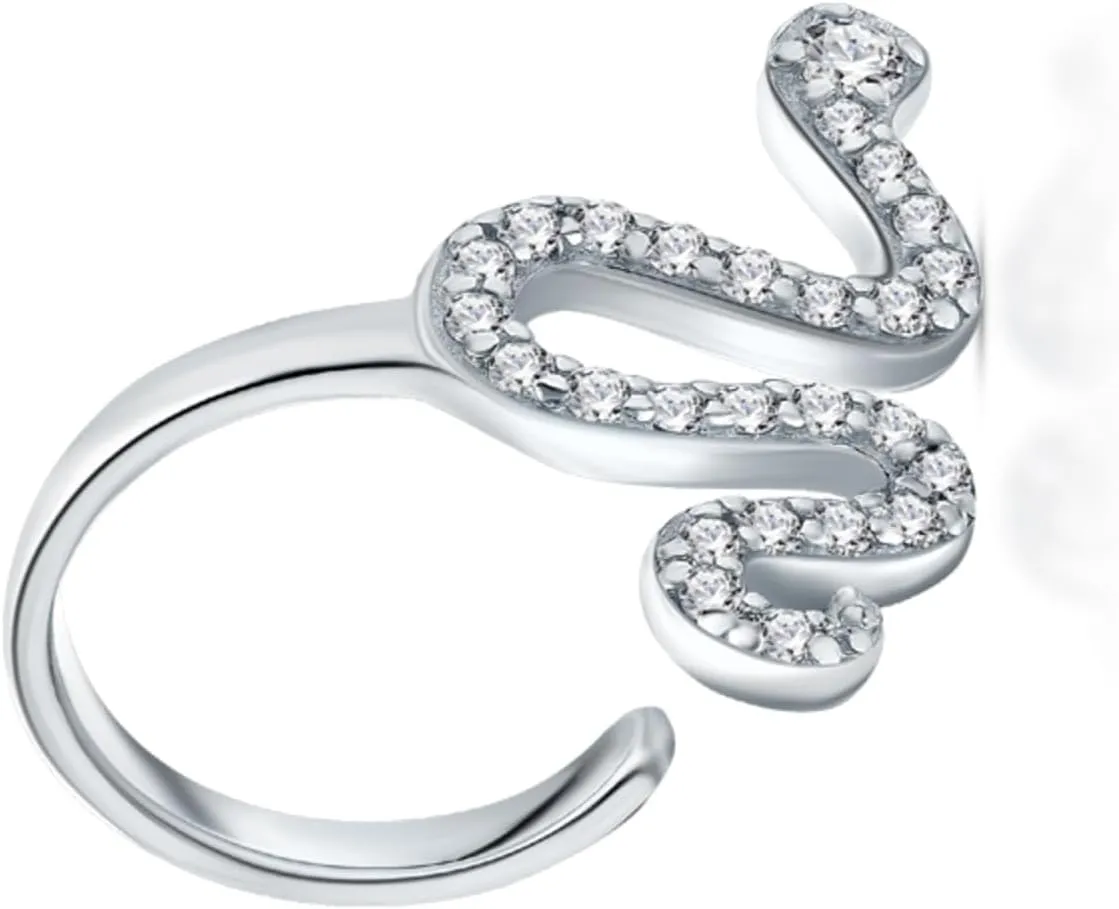 14k Gold Diamond(0.10ct) Snake Ear Cuff, Single Line Wrap Cuff, Pav Diamond Snake Earring, Body Piercing Jewelry, Gift for Her.
