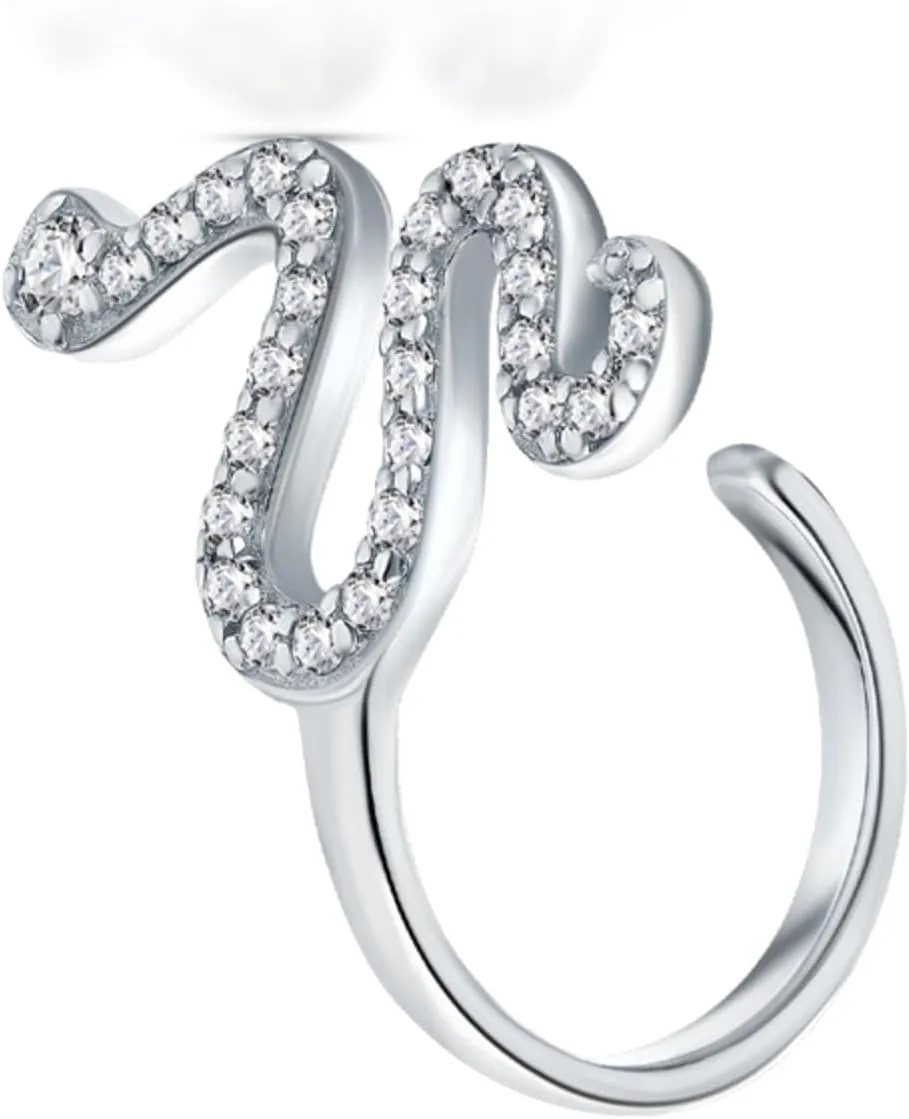 14k Gold Diamond(0.10ct) Snake Ear Cuff, Single Line Wrap Cuff, Pav Diamond Snake Earring, Body Piercing Jewelry, Gift for Her.